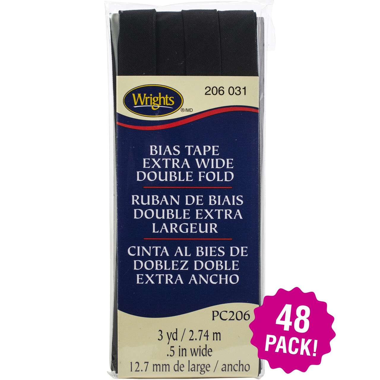 Multipack of 48 - Wrights Double Fold Bias Tape .5"X3yd-Black